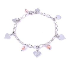 "925 sterling silver bracelet ( real silver )  bracelet with 6 heart charm, 3 mini pearls Approx 6 heart charm size: 8mm (0.3\") x  8mm (0.3\") & 10mm (0.4\") x 10mm (0.4\") Pearl charm size: 4mm-5.5mm Chain width: 4mm (0.16\") lobster clasp Bracelet length adjustable. Jewellery Made in Canada. Unique comfortable & quality jewelry. We guarantee that this product is as described and pictured in our Etsy shop.  The only slight variation might be in colour because of variations in computer monitors." Adjustable Silver Pearl Bracelet For Valentine's Day, Silver Heart Charm Dangle Bracelet, Silver Dangle Bracelets With Heart Charm, Silver Dainty Charm Bracelet With Heart Beads, Dainty Silver Charm Bracelet With Heart Beads, Adjustable Sterling Silver Charm Bracelet With Heart Beads, Sterling Silver Dangle Bracelets With Heart Charm, Sterling Silver Bracelets With Dangle Heart Charm, Silver Heart-shaped Pearl Bracelet For Gift