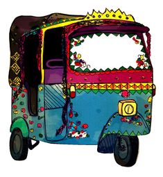 an artisticly painted rickshaw is shown on a white background