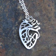 Anatomical heart necklace Geek Valentine, Anatomical Heart Pendant, Anatomically Correct Heart, Anatomical Heart Necklace, Heart Defect, Science Jewelry, Anatomical Heart, Silver Heart Necklace, Heart Jewelry