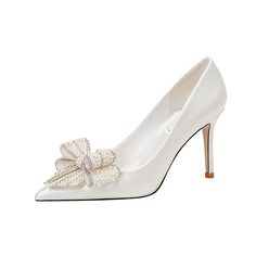 Category:Wedding Shoes,Heels; Upper Materials:Faux Leather; Embellishment:Bowknot; Heel Type:Stiletto; Gender:Women's; Toe Shape:Pointed Toe; Type:Wedding Heels; Style:Elegant; Heel Height(inch):3-4; Outsole Materials:Rubber; Occasion:Party,Wedding; Closure Type:Loafer; Listing Date:01/31/2024; 2024 Trends:Glitter Crystal Sequined Jeweled,Dress Shoes Closed Toe Wedding Shoes With 4-inch Heel For Banquet, Glamorous Round Toe Wedding Shoes For Banquets, Glamorous Closed Toe Heels For Banquet, Glamorous 4-inch Heel Wedding Shoes For Banquet, Glamorous 4-inch Heel Wedding Shoes, Formal Low Heel Synthetic Wedding Shoes, Formal Closed Toe Synthetic Wedding Shoes, Formal Synthetic Closed-toe Wedding Shoes, Formal Wedding Shoes With Low Heel