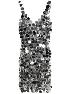 silver-tone ring embellishment shimmer finish mirrored finish semi-sheer construction V-back V-neck rear zip fastening sleeveless thigh-length Paco Rabanne Dress, Abed Mahfouz, Ballet Pumps, Iconic Bags, Demi Fine Jewelry, Chain Mail, Paco Rabanne, Exclusive Fashion, Fine Earrings