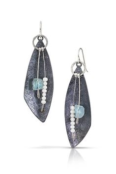 Aqua Big Lure Earrings by Tammy B (Silver, Pearl & Stone Earrings) Art Jewelry Earrings, Pebble Jewelry, Silver Wire Earrings, Silver Metal Clay, Aqua Stone, Popular Earrings, Hammered Jewelry, Bar Jewelry, Pearl Stone