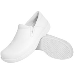 Reduce foot tension, pressure, and stress, with this pair of Genuine Grip 4705 men's size 8 wide width white ultra light non-slip slip-on leather shoes. A staple in foodservice, healthcare, and hospitality settings, slip-ons provide the necessary support to minimize foot, ankle, knee, and back pain during long shifts. Ergonomically designed with a "walking on air" polyurethane footbed and a shock absorbing composite foam mid-sole, these slip-ons are sure to provide the all-day comfort your staff Water Resistant Shoes, Chef Pants, Black Oxfords, Star Shoes, Waterproof Shoes, On Air, Safety Shoes, Walk On, Slip Ons