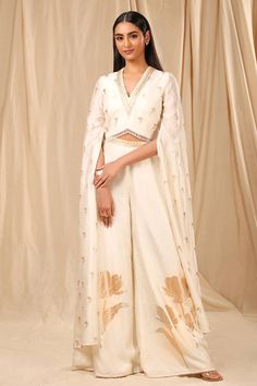 House Of Masaba | Ivory Bustier With Palazzo | INDIASPOPUP.COM Luxury Blouse Piece For Eid Puja, Luxury White Palazzo Set With Resham Embroidery, Luxury Designer Cutwork Palazzo Set, House Of Masaba, Wine Garden, Caribbean Fashion, Scallop Border, Printed Palazzo Pants, Indo Western Dress