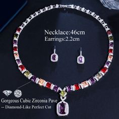 Bridal Jewelry Sets- Luxury Multicolor Cubic Zirconia Big Geometric Square Earrings Necklace Bridal Wedding Jewelry Set for Brides Model Number:1005003258486443 ◆Brand: ThreeGraces◆Metal Color: Silver Color◆Main Stone Material: Cubic Zirconia ◆Main Stone Color: Shiny Multicolor★Necklace : about 46 cm★Earrings: 2.2 cm Wedding Necklace Set, Costume Jewelry Sets, Jewelry Set Design, Luxury Necklace, Cubic Zirconia Jewelry, Fashion Jewelry Sets, Wedding Bridal Jewellery, Square Earrings, Wedding Jewelry Sets