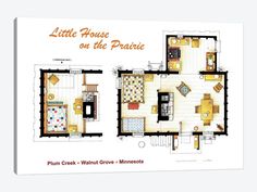 the floor plan for a little house on the prairie, with furniture and furnishings displayed