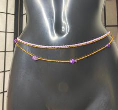 3x Gold and Purple Beads with Natural Healing Amethyst  Crystal Stones Waist Beads Waist Chain Belly Chain. Screw Clasp Body Jewellery  Gold screw clasp Made to fit   Waist line / Upper hip line / hip line  Check out more of my waist Beads collection 🤍 https://etsy.me/3JbHvCJ Crystal Waist Beads, Beads Waist, Hand Beaded Bag, Waist Jewelry, Beads Collection, Gold And Purple, Purple Beads, Beaded Jewlery, Amethyst Healing