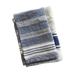 two blue and white towels folded on top of each other