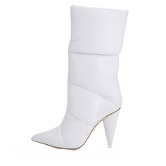 36-41 Eu Chic Winter Boots With Padded Heel, Winter Heeled Boots With Padded Heel, Fitted White Mid-calf Boots With Reinforced Heel, Luxury Fitted Mid-calf Boots For Fall, Chic Winter Boots With Padded Ankle, Winter Mid-calf Boots With Padded Heel And Pointed Toe, White Fitted Mid-calf High Ankle Boots, Elegant White High Heel Mid-calf Boots, Elegant Fitted White Mid-calf Boots