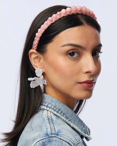 Elevate your look with our Lele Sadoughi Rose Graduated Bead Headband. Crafted with intricate hand-wrapped blush velvet and 8mm to 15mm ascending rose quartz stones, this slim headband exudes luxury and sophistication. Perfect for adding a touch of elegance to any outfit. AS WE PREPARE TO CLOSE OUR DOORS AT THE END OF THE YEAR, PLEASE NOTE THAT ALL SALES ARE FINAL AND NOT ELIGIBLE FOR PRICE ADJUSTMENTS AT A LATER DATE. Adjustable Feminine Hair Accessories, Beaded Hair Accessories For Wedding, Chic Adjustable Headband Headpieces, Elegant Spring Headband, Feminine Spring Headband Hair Accessories, Bead Headband, Trademark Logo, Jenny Bird, Lele Sadoughi