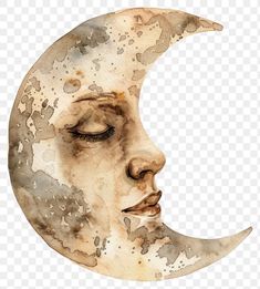 a watercolor painting of a woman's face on the moon with eyes closed