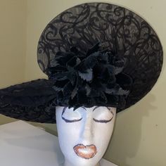 Beautiful, Never Worn Black Vintage Hat Designed By Carmen For Runway Hats New York. It Is Truly Spectacular. The Petals Are Velvet And Also Has Beading And Sequins All The Way Around The Brim Top And Bottom See Pics. Black Church Dress, Runway Hats, Madewell Hats, Black Leather Hat, Tropical Trend, Fair Isle Hat, Mickey Mouse Hat, Black Church, Church Dress