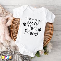 Dogs Best Friend Baby Onesie®, New Baby Personalized Bodysuit, Custom Onesie®, Party Animal Toddler Shirt, Kids Dog Shirt, Animal Birthday  Welcome to SareKidsStyle! HOW TO ORDER * Please review all the information provided before placing an order. 1. Select the style and size using the drop-down menu. 2. Select color 3. [APPLICABLE ONLY ON CERTAIN LISTINGS] Follow the instructions to fill out the "Add your personalization" option, e.g., specifying custom sayings or selecting design colors. 4. S Customizable Family Matching Onesie For Birthday, Fitted Short Sleeve Onesie For Birthday, Customizable White Bodysuit For Birthday, White Fitted Onesie For Birthday, Customizable Playful Onesie For Playtime, Birthday Bodysuit With Name Print And Short Sleeves, Customizable White Onesie For Birthday, Playful Customizable Onesie For Playtime, Custom Print Cotton Onesie For Birthday