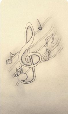 a pencil drawing of musical notes on paper