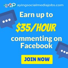 a blue background with the words earn up to $ 5 / hour comment on facebook