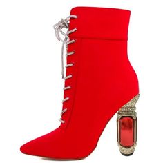 TAAFO Shoes Women's Boots Suede Ankle Boots Red Wedding Banquet Shoes Large Size Women's Shoes Red-34 Winter Party Lace-up Boots With Closed Toe, High Heels For Valentine's Day, Valentine's Day Fitted High Heels, Winter Red Pointed Toe Heels, Elegant Heeled Boots With Red Sole For Winter, Winter Party Heels With Red Sole, Glamorous Party Booties With Round Toe, Round Toe Heels For Valentine's Day Formal, Red Pointed Toe Heels For Valentine's Day