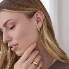 Our ear cuffs make for a perfectly modern layered look. The best part? No piercing required. The Double Ear Cuff is made from solid 14k yellow gold and measures about 7/18" in diameter. In stock earrings will ship within 3 business days Made to order earrings ship within 1 week. Need it sooner? Contact us. Details 14k gold 7/18" diameter Sold as single Shipping + Returns In stock earrings will ship within 3 business days. Made-to-order earrings will ship within 1 week. Need it sooner? Contact us Adjustable Yellow Gold Stackable Earrings, Stackable Yellow Gold Earrings, Adjustable Stackable Yellow Gold Earrings, Dainty Yellow Gold Ear Cuff For Everyday, Modern 14k Gold Single Ear Cuff, Modern 14k Yellow Gold Ear Climbers, Hypoallergenic 14k Gold Ear Cuff, Classic Pierced Huggie Ear Cuff, Modern Huggie Ear Cuff