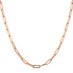 14K Gold Paper Clip Link Chain Necklace S / 16" / Rose Gold Izakov Diamonds + Fine Jewelry Classic Rose Gold Link Chain Necklace, Rose Gold Paperclip Chain Necklace, Rose Gold Link Necklace With Paperclip Chain, Rose Gold Necklace With Paperclip Chain Link, Classic Rose Gold Chain Necklace With Rectangular Links, Rose Gold Chain Necklace As Gift, Rose Gold Link Chain Necklace With Paperclip Chain, Rose Gold Box Chain Link Necklace, Modern Rose Gold Link Chain Necklace