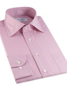 Pink & White Small Grid Check Spread Collar - The Ben Silver Collection Pink Business Shirt With Spread Collar, Pink Semi-formal Shirt With Spread Collar, Classic Pink Business Shirt, Semi-formal Pink Shirt With Spread Collar, Classic Pink Dress Shirt For Business, Classic Pink Cotton Dress Shirt, Classic Pink Dress Shirt With Spread Collar, Classic Gingham Dress Shirt For Business, Classic Pink Dress Shirt For Formal Occasions