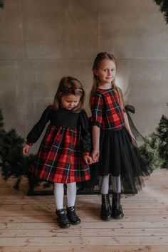 Christmas Dresses For Kids Daughters, Christmas Dresses For Kids, Black Tulle Skirts, Christmas Outfit Kids, Christmas Dresses For Girls, Toddler Girl Christmas Outfits, Toddler Holiday Dress, Plaid Christmas Dress, Christmas Pictures Outfits