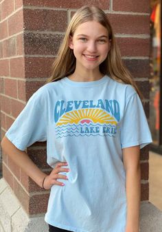 We got you covered on your trendy Lake Erie t-shirt! Short sleeve, Rally Brand, Softer than regular cotton, Garment dyed, Relaxed fit, with a wide body, Screen print, Fit: Runs Large, 100% Cotton Soft-washed Light Wash Short Sleeve Tops, Tie Dye Short Sleeve Top With Letter Print, Casual Washed Blue Letter Print Top, Casual Washed Blue Tops With Letter Print, Relaxed Fit Washed Blue Graphic Print Top, Washed Blue Relaxed Fit Graphic Top, Light Wash Cotton Tops With Graphic Print, Casual Tie-dye Printed T-shirt, Casual Tie Dye Printed T-shirt