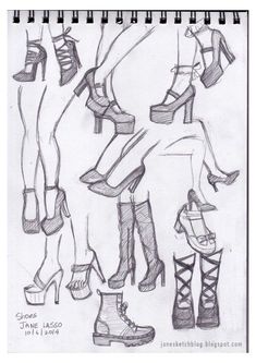 a drawing of high heeled shoes and boots