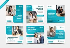 a set of brochures with business people on them and the words digital marketing expert