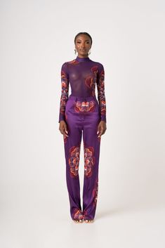 Stretch Full Length Purple Pants, Full Length Purple Pants, Elegant High-waisted Purple Pants, Elegant Purple Long Pants, Elegant Long Purple Pants, Purple Stretch Straight Leg Pants, Purple Straight Leg Stretch Pants, Purple Stretch Trousers, Chic Purple Straight Leg Pants