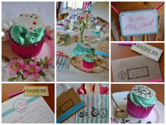 a collage of pictures with different items on them including cupcakes, cards and other things