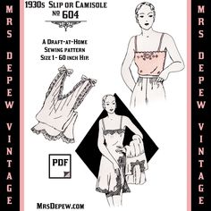 an old fashion sewing pattern for misses slip on camisole, from the 1950's