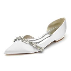 Category:Wedding Shoes,Flats; Upper Materials:Satin; Lining Materials:Leather; Embellishment:Rhinestone; Season:Spring,Summer; Heel Type:Flat Heel; Gender:Women's; Toe Shape:Pointed Toe; Type:Wedding Flats,Bridal Shoes,Bridesmaid Shoes; Style:Luxurious,Fashion,Elegant; Heel Height(inch):<1; Outsole Materials:Rubber; Occasion:Wedding,Party,Daily; Closure Type:Loafer; Listing Date:03/27/2024; Production mode:Self-produce; 2024 Trends:White Shoes,Ladies Shoes Valentines Gifts; Foot Length:; Foot Wi Bride Flats, Wedding Shoes High Heels, Shoes Bridesmaid, Rhinestone Wedding Shoes, Spring Heels, Elegant Flats, Bridal Shoes Flats, White Wedding Shoes, Wedding Shoes Flats