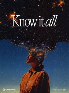 a poster with the words know it all in front of a man's head