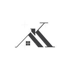 a house with two windows and a roof that is made out of black lines on a white background