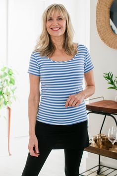 The Heidi Tee boasts a timeless ballet-style silhouette, with short sleeves and a scoop neck. Available in stripes and solids, this fitted top layers well for endless looks. A versatile travel companion and capsule-collection essential. Everyday Horizontal Stripe Short Sleeve T-shirt, Casual Fitted Tops With Horizontal Stripes, Striped Stretch Short Sleeve T-shirt, Stretch Striped Short Sleeve T-shirt, Striped Stretch T-shirt With Short Sleeves, Fitted Horizontal Stripe Crew Neck Top, Fitted Horizontal Stripe Short Sleeve Tops, Fitted Striped Short Sleeve T-shirt, Fitted Short Sleeve Tops With Horizontal Stripes