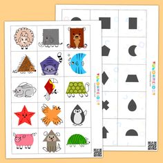 two matching worksheets with different animals and shapes to help students practice their counting skills