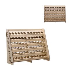 two wooden racks with holes on each side