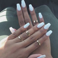 @shawtyliciious Long Gel Nails, Coffin Nails Matte, Winter Nails Acrylic, White Acrylic Nails, Nails Tumblr, Nail Ring, Acrylic Nails Coffin