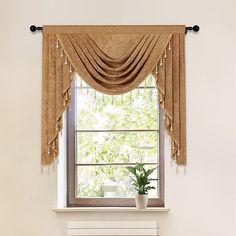 PRICES MAY VARY. ❤Material: Thick chenille fabric,elegant and soft. Without lining. ❤Size: 1 piece valance, 39" wide with 3" pocket, swag near 22"~24" long,cascade 43"~48" long. ❤How to measure: Measure the pole width from the bracket to bracket. That is the width of the valance width. ❤How to order: 1) Measure pole width. 2) Choose the color you want. 3) Just order valance. ❤Easy Care: Please iron valance in low heat to remove wrinkle from packing. ❤Size: 1 piece valance, 39" wide with 3" pocke Luxury Window Curtains, Valances For Living Room, Waterfall Valance, Chenille Curtains, Luxury Windows, Kitchen Luxury, Window Types, Blue Curtains, Curtain Valance