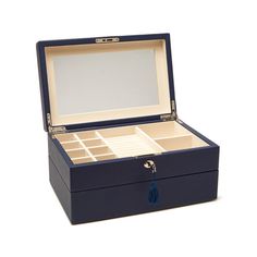 Brouk and Co. - Brouk & Co. "Riley" Navy Faux Leather Stackable Jewelry Box. Display and organize your jewelry in style with this Brouk & Co. "Riley" navy faux leather stackable jewelry box. The set includes two levels that can be stacked or used independently. Top level features a beautiful hinged top with interior mirror and compartments for your rings, necklaces and earrings. Lower tray features four ultra-soft pillows for your watches with two larger compartments for eyewear or other accesso Navy Jewelry, Wallet Storage, Interior Mirror, Stackable Jewelry, Box Display, Leather Jewelry Box, Travel Jewelry Box, Beauty Storage, Leather Box