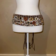 This Is A Fabric Hip Belt Covered In Buttons And Mirrors. It Ties At The Back So Fits Any Size. The Back Is Lined In A Printed Velvet. Vintage But Never Worn