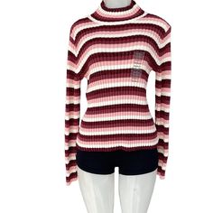 St. John’s Bay Turtleneck Sweater Size M Shell Pink Stripe Striped Knit Turtleneck Top, Winter Striped Tops With Ribbed Neckline, Style Bundle, Sweater Turtleneck, Shell Pink, Pink Stripes, St John, Turtleneck Sweater, Fashion Inspo Outfits