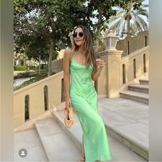 Questions? Leave A Comment Below! Green Satin Dresses, Zara Satin Dress, Zara Slip Dress, Romantic Maxi Dress, Green Satin Dress, Ribbed Bodycon Midi Dress, Zara Midi Dress, White Eyelet Dress, Ribbed Midi Dress