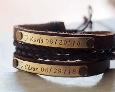 Personalized couple bracelets Couple bracelet set leather | Etsy Couple Bracelets Leather, Boyfriend Girlfriend Jewelry, Anniversary Gifts For Boyfriend, Bracelets Couple, Bracelet Couples, Couples Bracelets, Bracelets For Boyfriend, Girlfriend Jewelry, Couples Gifts