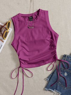 Purple Casual   Cotton Plain Tank Embellished Slight Stretch Summer Women Tops, Blouses & Tee Cute Tank Tops, Aesthetic Shirts, Summer Crop Tops, Cute Crop Tops, Crop Tank Top, Really Cute Outfits, Tank Top Cami, Cropped Tank Top, Cami Tops