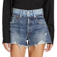 Nwt! Cut In A Wide-Leg Silhouette, Moussy Vintage's Lewiston Denim Shorts Boast A Colorblocked Waistband And Scattered Distressed Hem. 100% Cotton. Made In Japan Belt Loops Button Fly Five-Pocket Style Raw Hem Back Leather Logo Patch Size & Fit Rise, About 11.5" Inseam, About 3" Leg Opening, About 12.25" Blue Denim Shorts With Belt Loops, Blue High-rise Jean Shorts With Belt Loops, Blue Short Jeans With Belt Loops, Blue Shorts With Belt Loops, Blue Jean Shorts With Belt Loops, Chic Blue Jeans With Short Length, Chic Blue Short Length Jeans, Chic Short Length Blue Jeans, Chic Short Blue Jeans