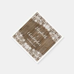 a wooden and lace wedding napkin