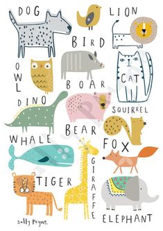 an illustrated poster with animals and words on it