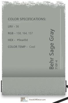 a gray business card with the words color specfications