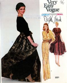 Vogue 2221 American Designer Edith Head Easy Evening Dress and Overskirt Size 10 Uncut Vintage Sewing Pattern 1979 - Etsy Evening Dress Patterns, Edith Head, Head Bust, Seventies Fashion, Miss Dress, Vogue Patterns, Womens Sewing Patterns, Straight Dress, Vintage Vogue