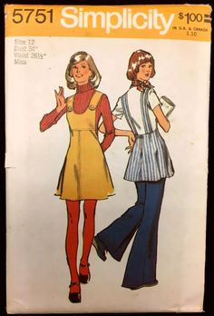 UC Sz 12 B 34 Mini Jumper Dress Tunic Bell Bottom Pants Simplicity 5751 Pattern | eBay 1960 Sewing Patterns, 1970 Fashion Black Women, Mid 1970s Fashion, Vintage Simplicity Patterns 1970's, 1970s Rockstar Fashion, Jumper Dress Sewing Pattern, 70 S Outfits, 60s Casual Fashion, 1970s Inspired Outfits